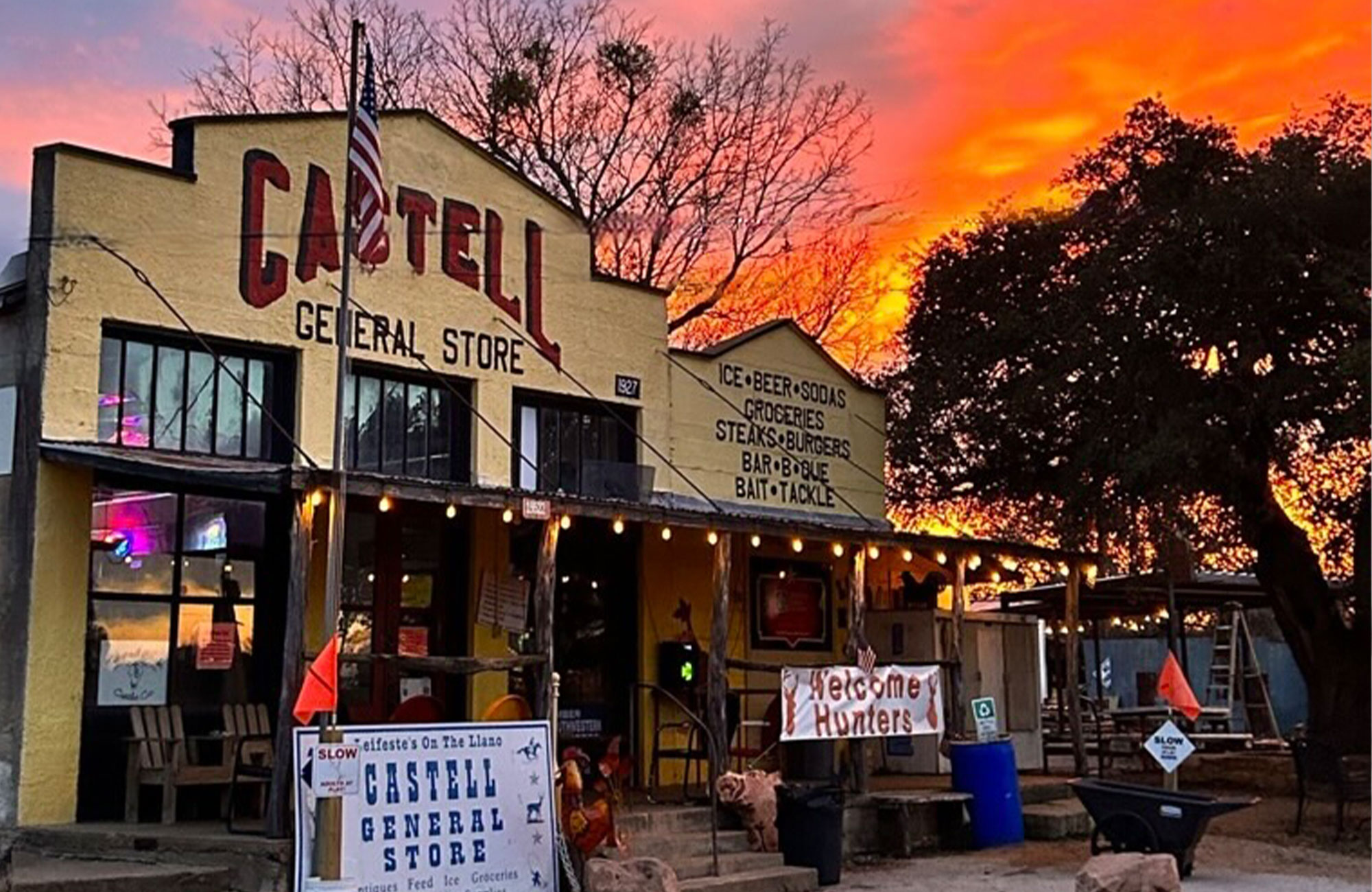 Castell General Store in Castell, Texas at Sunset