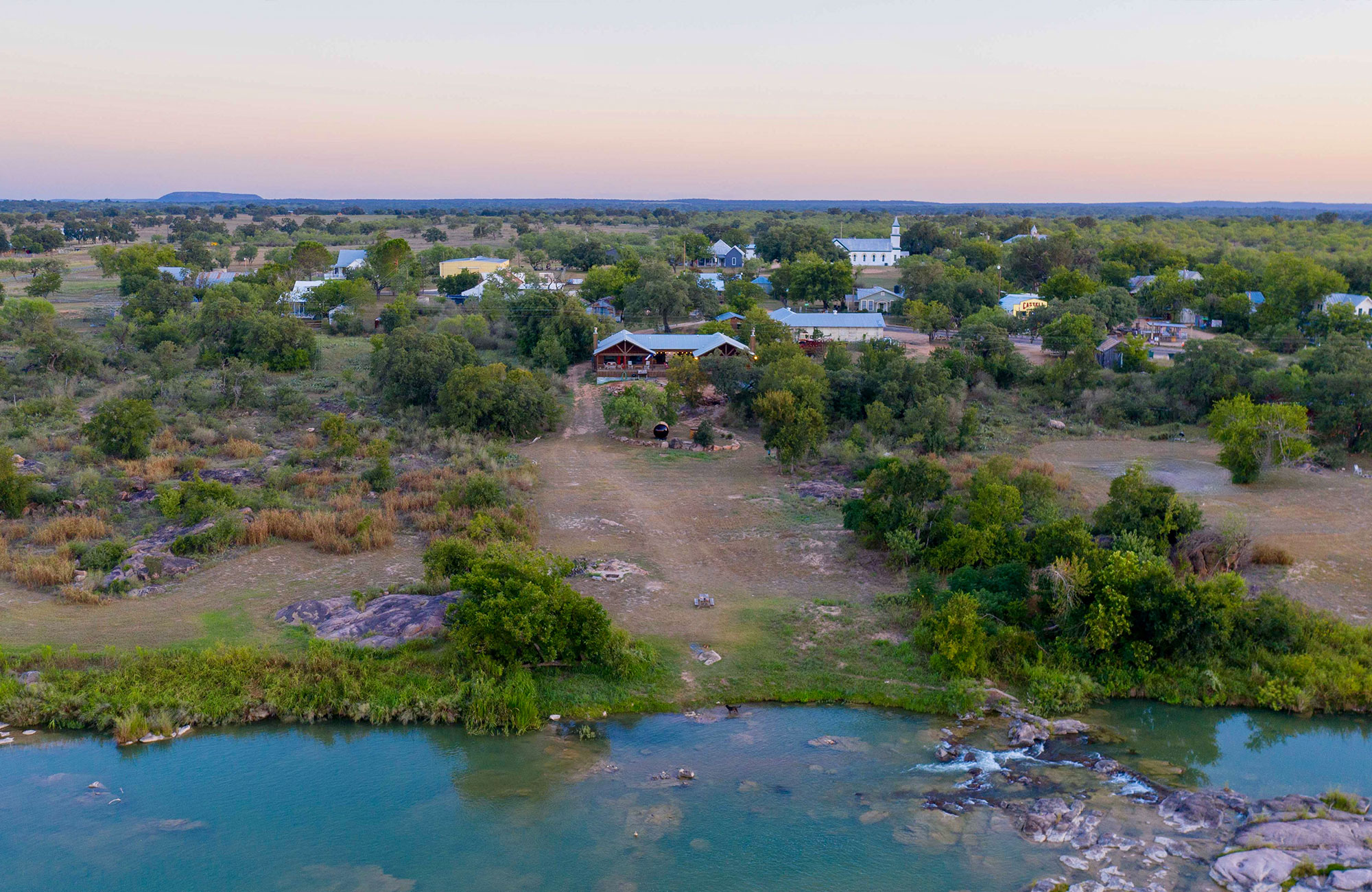 Aerial View of El Castell & Town of Castell, Texas